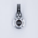 1.5 inch Tri-Clamp Compatible butterfly valve with stainless handle and silicone seal. Bottom View. Photo Credit: TCfittings.com