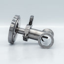 1.5 inch Tri-Clamp Compatible Temperature Gauge with 2” Probe. Side view in Tri-Clamp Tee. Photo Credit: TCfittings.com