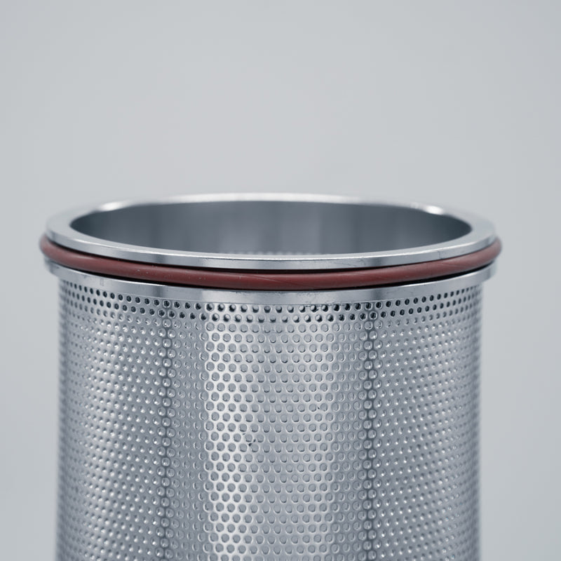 1.5 inch Tri-Clamp Compatible Angled in-line Wort Strainer Replacement Filter - 1000 Micron Mesh. Close Up View of Mesh and O-Ring. Photo Credit: TCfittings.com