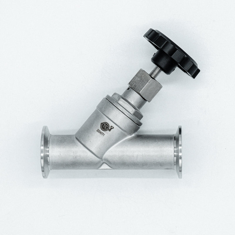 1 inch Tri-Clamp Compatible Angle Seat Valve. Top view. Photo Credit: TCfittings.com