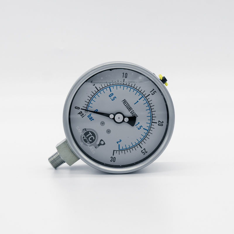 1/4 MNPT 0-30psi Bottom Mount Pressure Gauge 4" Dial Face