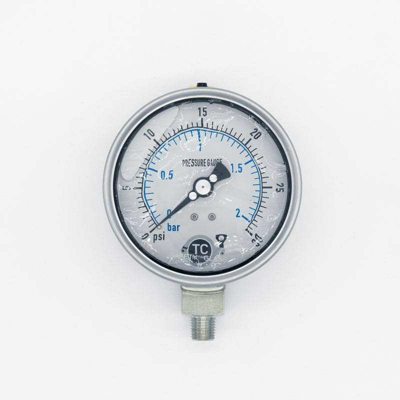 1/4 MNPT 0-30psi Bottom Mount Pressure Gauge 4" Dial Face