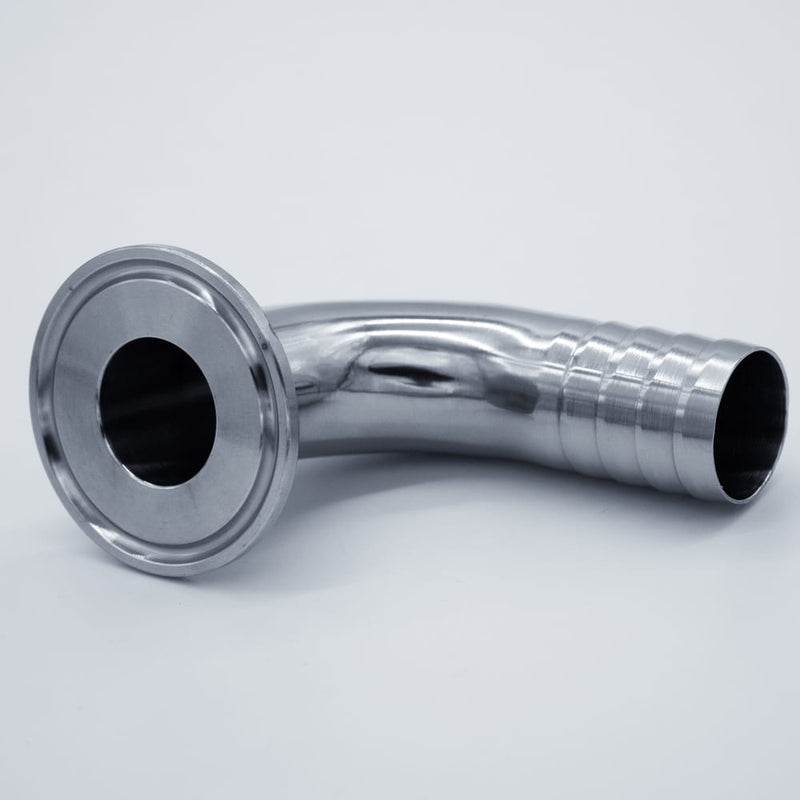 1.5-inch Tri-Clamp x 1-inch Hose Barb adapter with 90-degree bend. Bottom View. Photo Credit: TCfittings.com