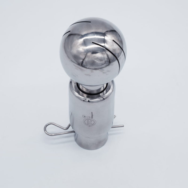 304 Stainless Steel 1 inch Cross Pin Spray Ball. Angled view. Photo Credit: TCfittings.com