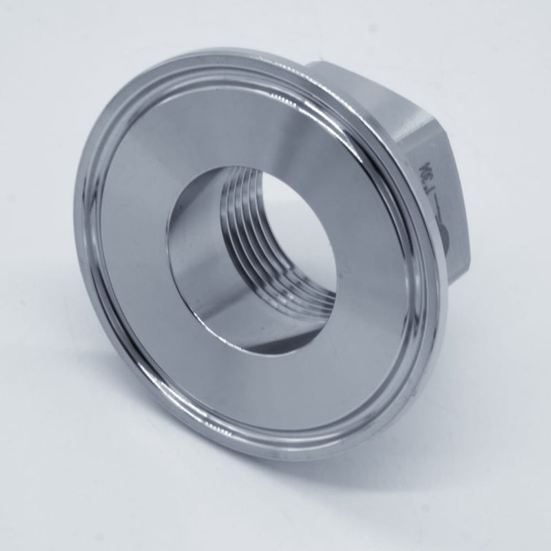 2-inch Tri-Clamp x 1-inch Female NPT adapter. Bottom View - angled to show NPT threads. Photo Credit: TCfittings.com