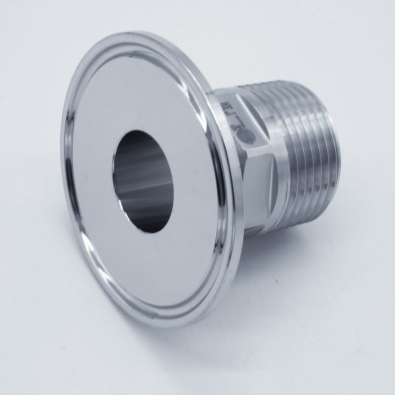2-inch Tri-Clamp x 1-inch Male NPT adapter. Bottom View - angled to show NPT threads. Photo Credit: TCfittings.com