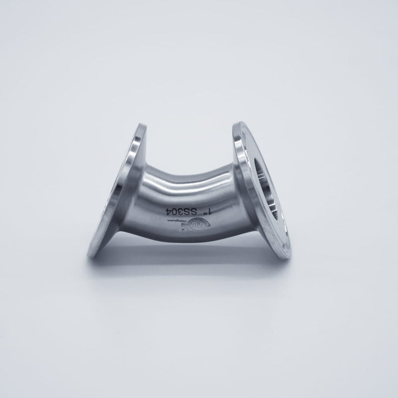 304 Stainless Steel 1 inch Tri-Clamp Compatible 45 degree Elbow. Side view. Photo Credit: TCfittings.com