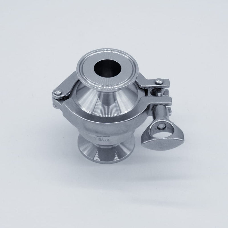 304 Stainless Steel 1inch Tri Clamp Compatible Check Valve. Top angled view. Photo Credit: TCfittings.com