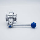 304 Stainless Steel Pull Trigger Butterfly Valve with 1 inch Sanitary Tri Clamp Ends. Top view. Photo Credit: TCfittings.com