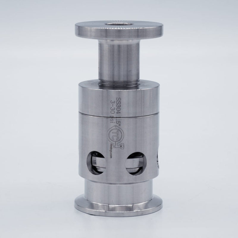 304 Stainless Steel 1.5  inch Tri Clamp Compatible Adjustable 3-30psi PRV. Side view. Photo Credit: TCfittings.com