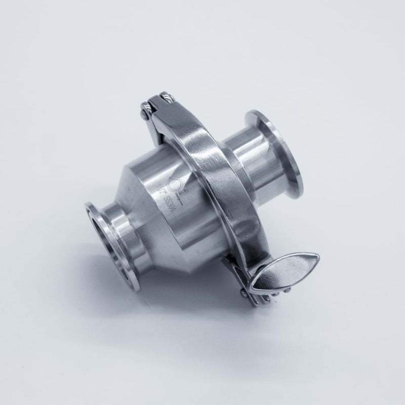 304 Stainless Steel 1.5 inch Tri Clamp Compatible Check Valve. Angled  view. Photo Credit: TCfittings.com