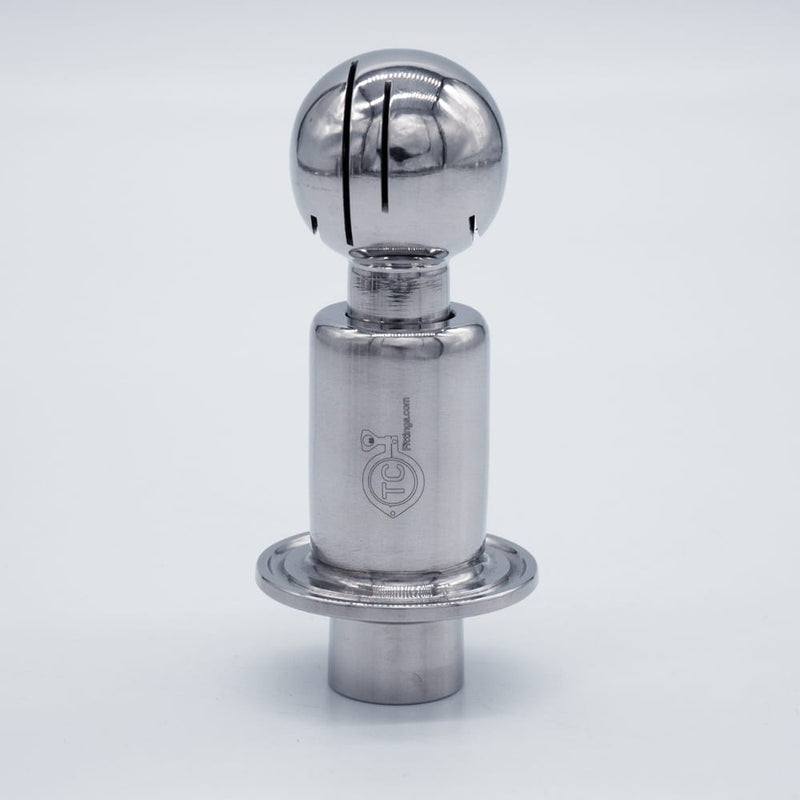 304 Stainless Steel 1.5 inch Tri-Clamp Compatible Spray Ball with 1/2inch Female NPT Inlet Connection. Side view. Photo Credit: TCfittings.com