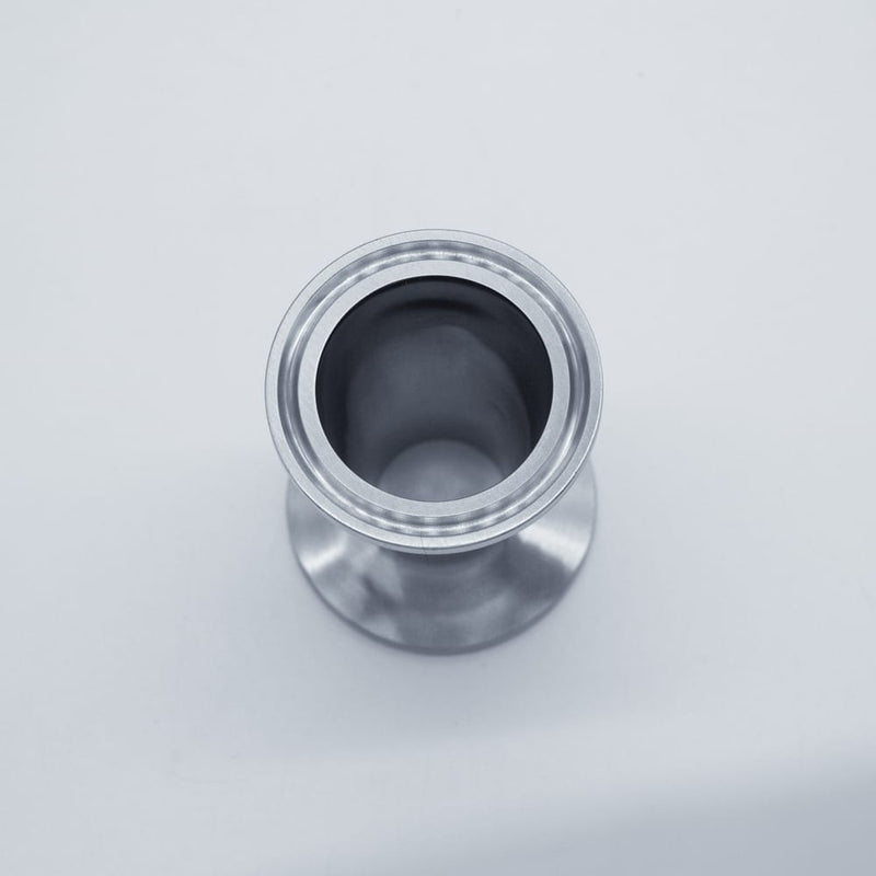 304 Stainless Steel 1.5 inch to 1 inch Eccentric Reducer. Bottom angled view. Photo Credit: TCfittings.com