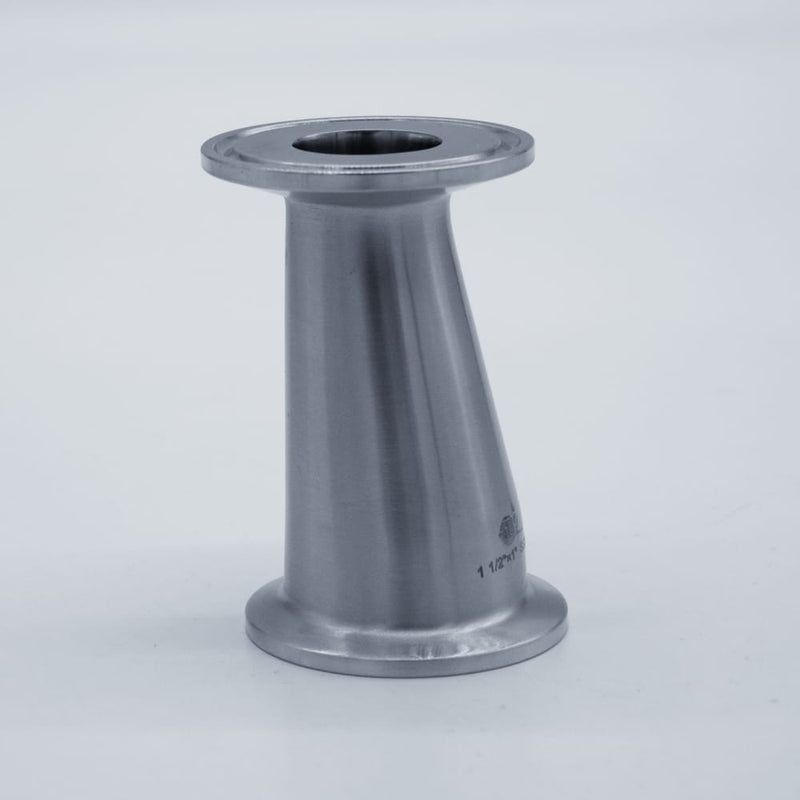 304 Stainless Steel 1.5 inch to 1 inch Eccentric Reducer. Side view. Photo Credit: TCfittings.com
