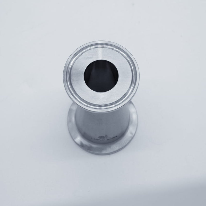 304 Stainless Steel 1.5 inch to 1 inch Eccentric Reducer. Top angled view. Photo Credit: TCfittings.com
