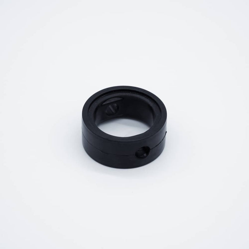 Black EPDM seat replacement seal for a one and a half inch butterfly valve. Angled to display the band width. Photo credit: TCfittings.com.