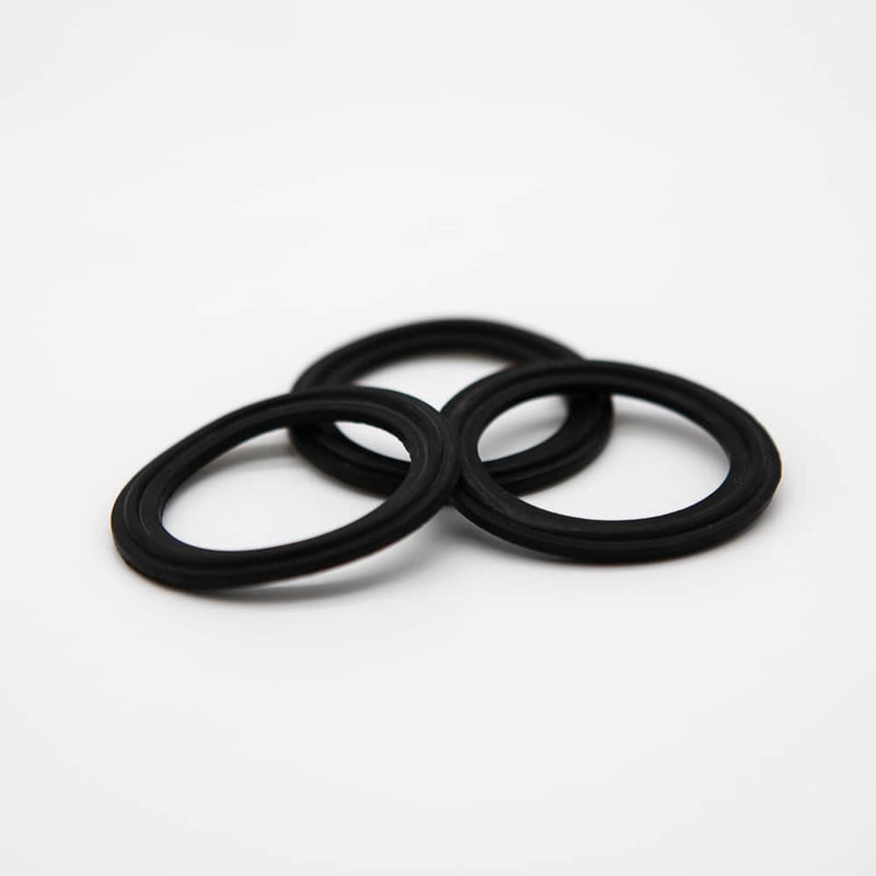 Black EPDM gasket for a one and a half inch tri-clamp connection. Group of Three. Photo Credit: TCfittings.com