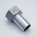 304 Stainless Steel one and a half  inch Female NPT to one and a half  inch Hose Barb. Angled view of the hose barb. Photo credit: TCfittings.com.