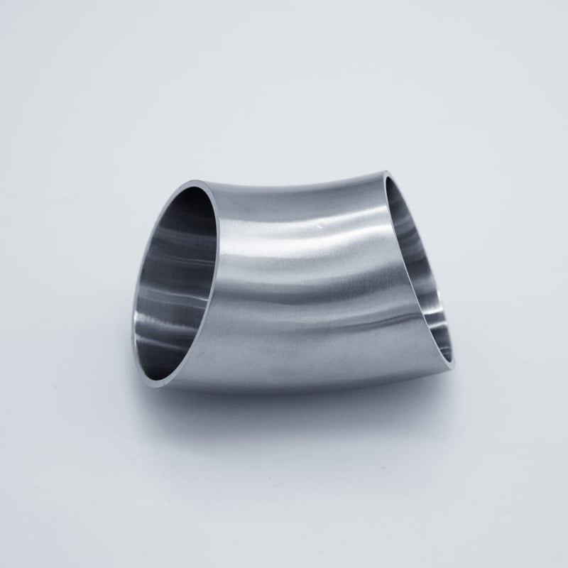 304 Stainless Steel 1.5 inch Weld 45 degree Elbow. Angled view. Photo Credit: TCfittings.com