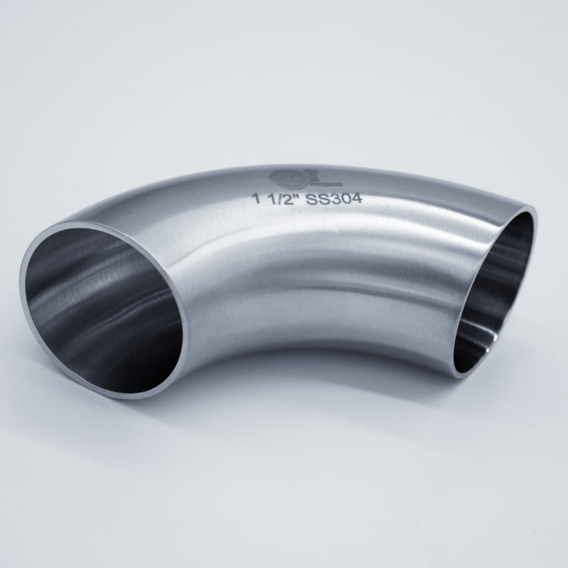304 Stainless Steel 1.5 inch Weld 90 degree Elbow. Angled view. Photo Credit: TCfittings.com