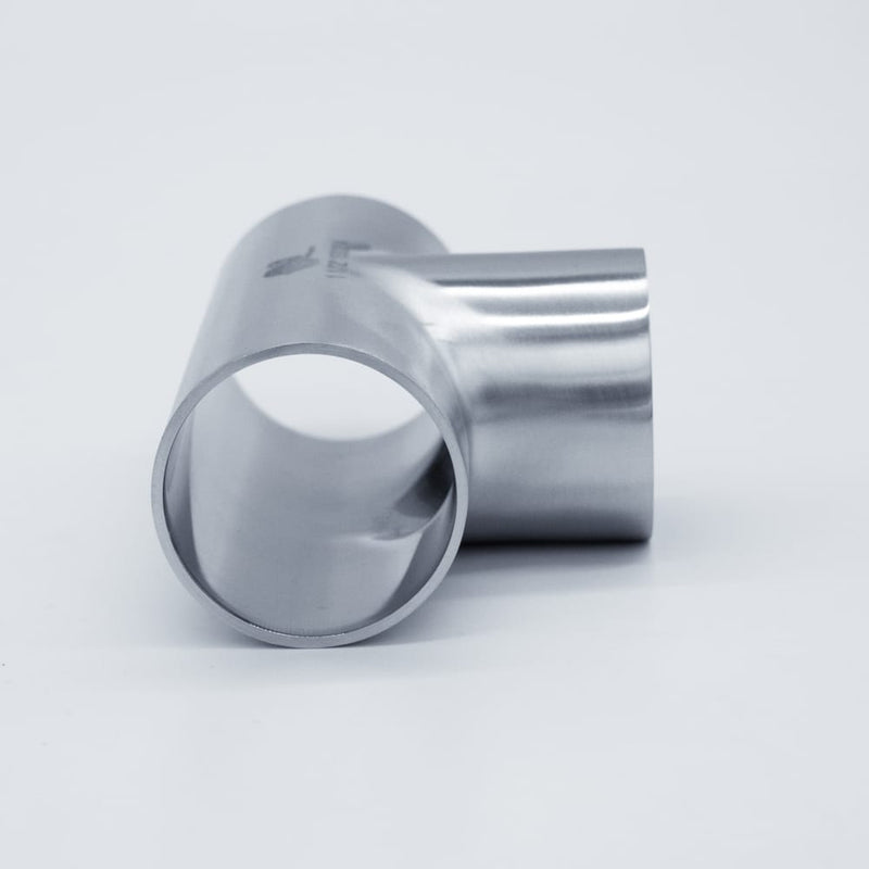 304 Stainless Steel 1.5-inch Weld Tee - to be welded in-line with 1.5-inch tubing. Side View. Photo Credit: TCfittings.com