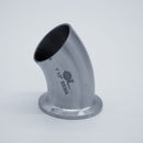 304 Stainless Steel 1.5 inch Tri-Clamp Compatible 45 degree Elbow. Side view. Photo Credit: TCfittings.com
