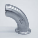 304 Stainless Steel 1.5 inch Tri-Clamp Compatible 90 degree Elbow. Side view. Photo Credit: TCfittings.com