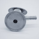 304 Stainless Steel Sample Valve with 3/8" Barb. Bottom angled view to show the tri-clamp connection. Photo Credit: TCfittings.com