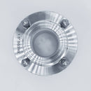 304 Stainless Steel and Borosilicate Glass tri-clamp compatible Sight Glass. Bottom view to show the tri-clamp connections. Photo Credit: TCfittings.com