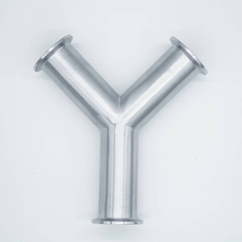 304 Stainless Steel Tri Clamp compatible Wye. Top down view to show product profile. Photo Credit: TCfittings.com