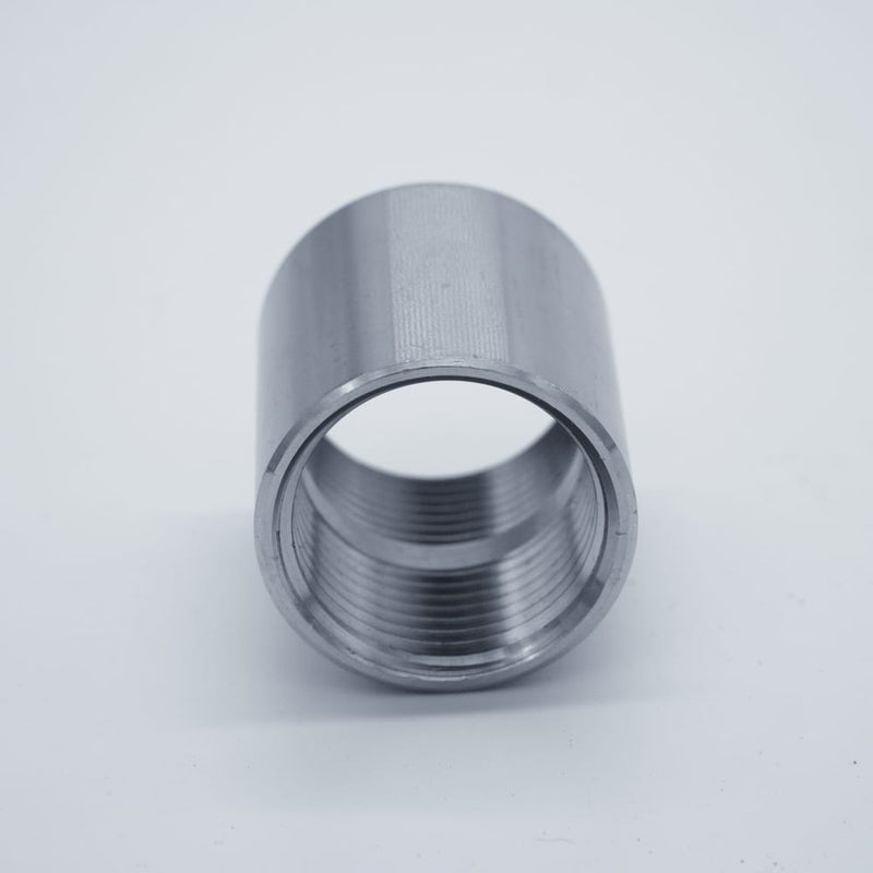 304 Stainless Steel one inch Female NPT Coupler. Angled view of the threads. Photo credit: TCfittings.com.