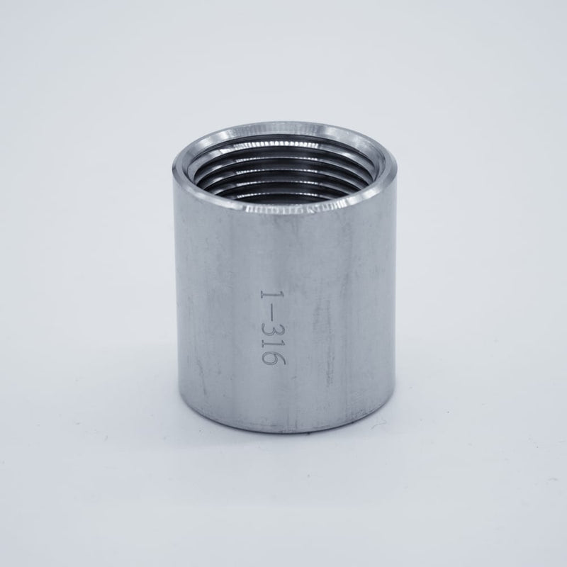 304 Stainless Steel one inch Female NPT Coupler. Side view of the threads. Photo credit: TCfittings.com.