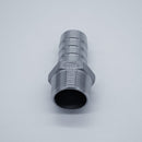 304 Stainless Steel one inch Male NPT to one inch Hose Barb. Angled to show threads. Photo credit: TCfittings.com.
