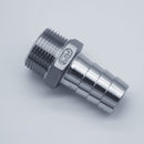304 Stainless Steel one inch Male NPT to one inch Hose Barb. Angled to show barb. Photo credit: TCfittings.com.