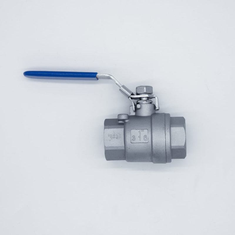 304 Stainless Steel ball valve with one inch Female NPT connections. Side view. Photo credit: TCfittings.com.