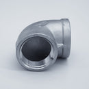 304 Stainless Steel one inch Female NPT to one inch Female NPT 90 degree elbow. Side view to show threads. Photo credit: TCfittings.com.