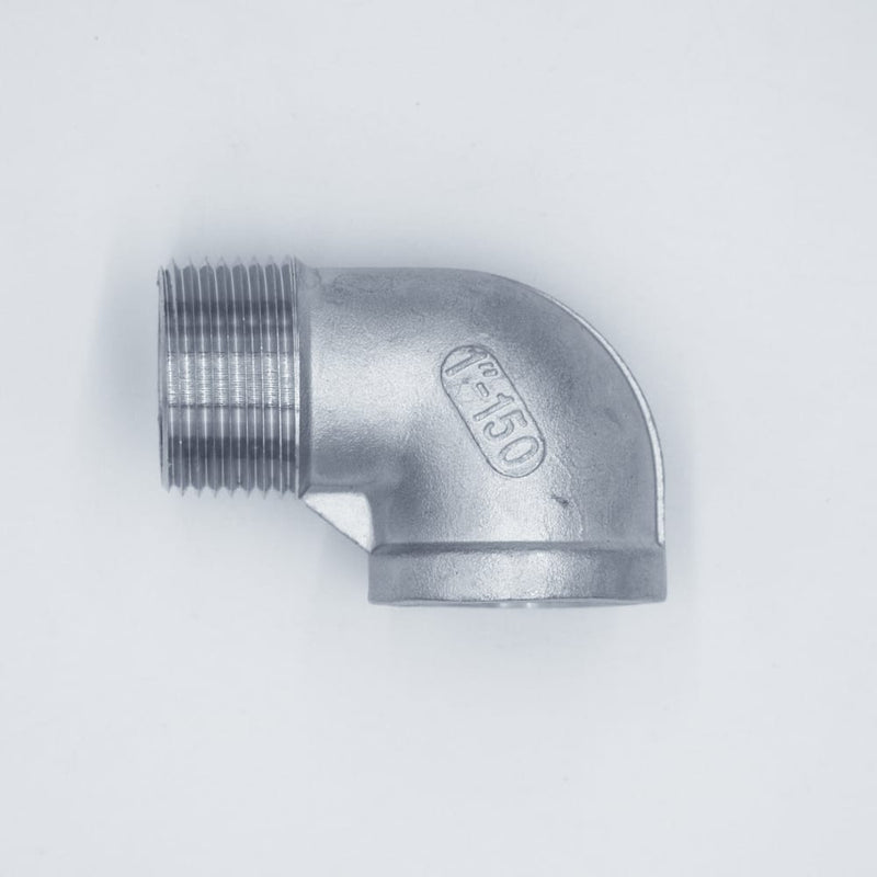 304 Stainless Steel one inch Male NPT to one inch Female NPT street elbow. Profile View. Photo credit: TCfittings.com.