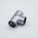 304 Stainless Steel 1-inch Weld Tee - to be welded in-line with 1-inch tubing. Angled View. Photo Credit: TCfittings.com
