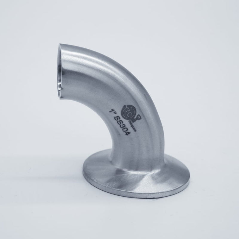 304 Stainless Steel 1 inch Tri-Clamp Compatible 90 degree Elbow. Side view. Photo Credit: TCfittings.com