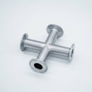 304 Stainless Steel Tri Clamp compatible Cross. Angled view to show Tri-Clamp connections and inner diameter. Photo Credit: TCfittings.com