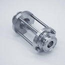 304 Stainless Steel and Borosilicate Glass tri-clamp compatible Sight Glass. Angled view to show the tri-clamp connections. Photo Credit: TCfittings.com