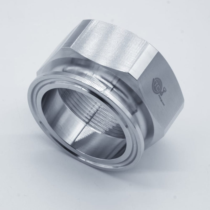 2-inch Tri-Clamp x 2-inch Female NPT adapter. Bottom View - angled to show NPT threads. Photo Credit: TCfittings.com