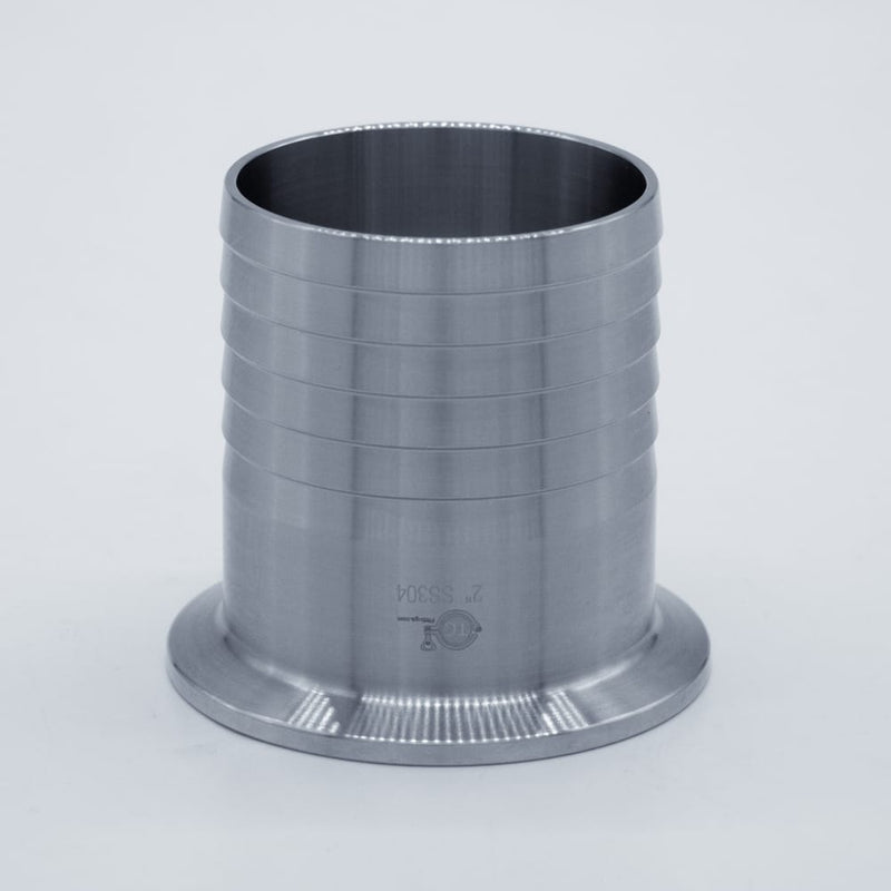 2-inch Tri-Clamp x 2-inch Hose Barb adapter. Main Side View. Photo Credit: TCfittings.com