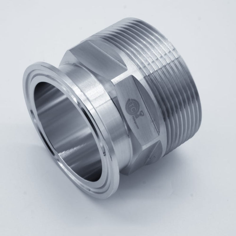 2-inch Tri-Clamp x 2-inch Male NPT adapter. Bottom View - angled to show NPT threads. Photo Credit: TCfittings.com