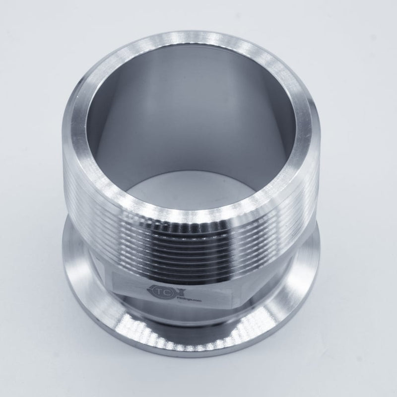 2-inch Tri-Clamp x 2-inch Male NPT adapter. Main View - angled to show NPT threads. Photo Credit: TCfittings.com