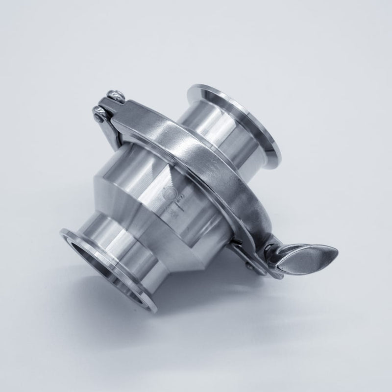 304 Stainless Steel 2 inch Tri Clamp Compatible Check Valve. Angled view. Photo Credit: TCfittings.com