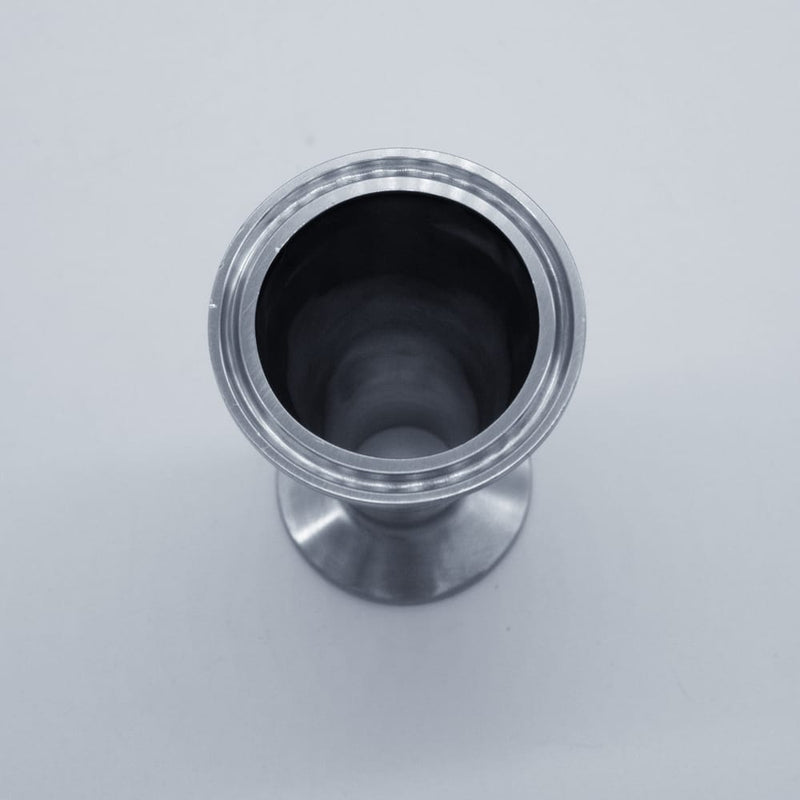  304 Stainless Steel 2 inch to 1 inch Concentric Reducer. Bottom angled view. Photo Credit: TCfittings.com