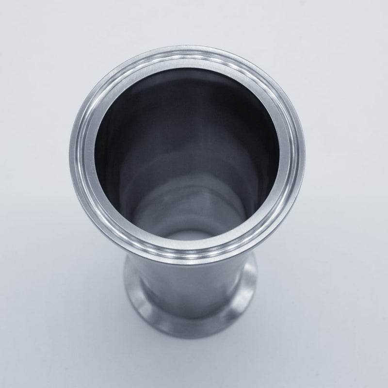 304 Stainless Steel 2.5 inch to 1.5 inch Concentric Reducer. Bottom angled view. Photo Credit: TCfittings.com