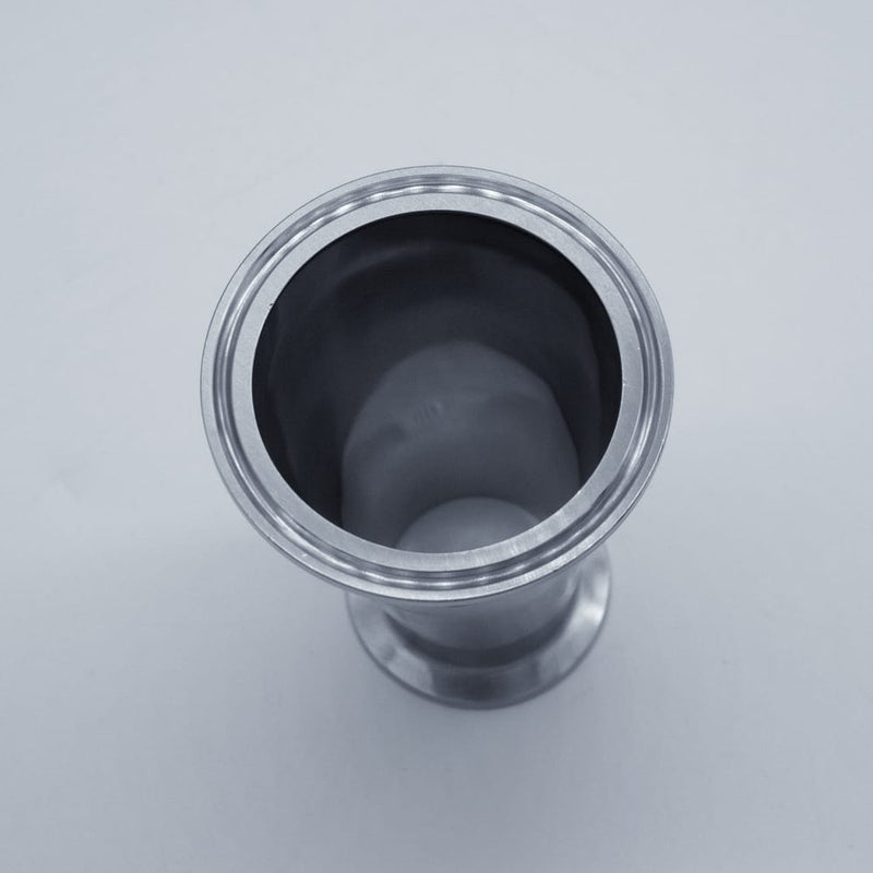 304 Stainless Steel 2.5 inch to 1.5 inch Eccentric Reducer. Bottom angled view. Photo Credit: TCfittings.com