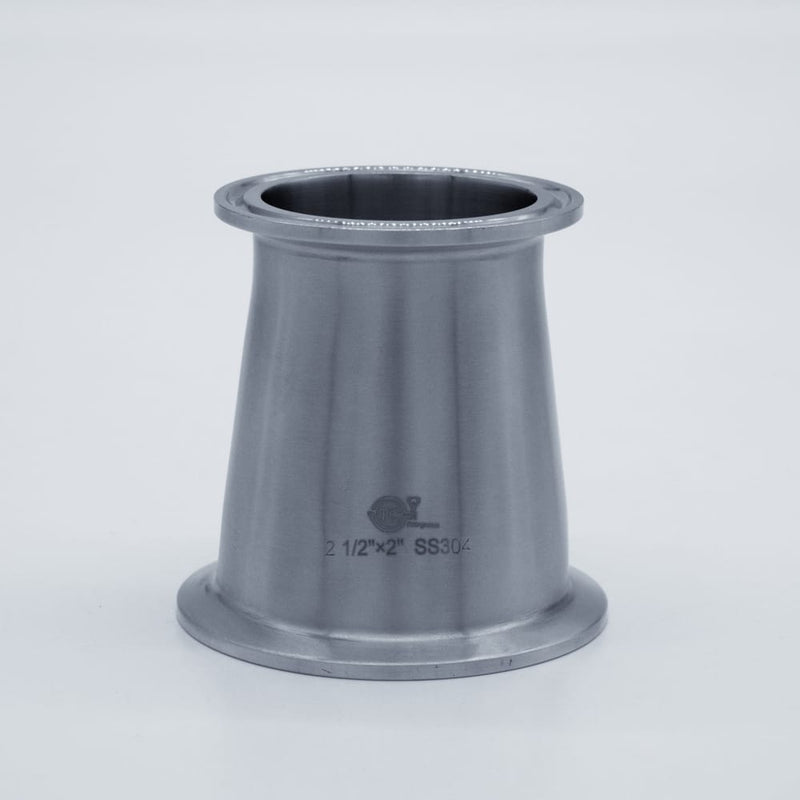 304 Stainless Steel 2.5 inch to 2 inch Concentric Reducer. Side view. Photo Credit: TCfittings.com